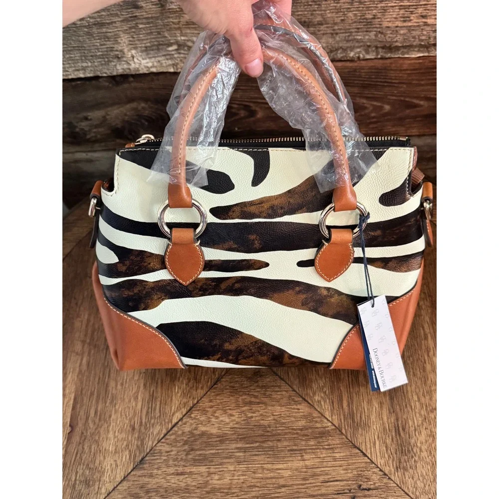 Dooney & Bourke Zebra Print Satchel Bag Tan Leather Trim NWT V1233052